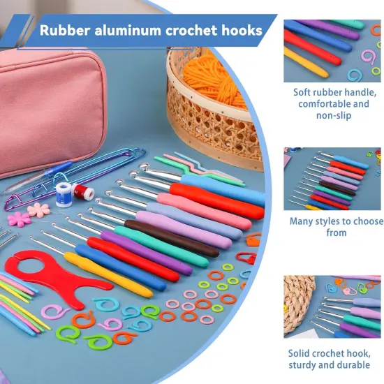 120Pcs Crochet Needles Set - Crochet Hooks with Case, Stitch Markers, Blunt Needles, Plastic Sewing Needles, Stitch Holders, Crochet Knitting Accessories, Crochet Kit for Beginners {3}