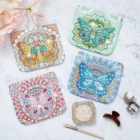 4 Pcs Diamond Painting Coin Purse Pouch Leather DIY Rhinestone Paint Handmade Clutch Change Holder Change Purse Diamond Painting Bags for Adults Women Craft Makeup (Mandala, Butterfly) {5}