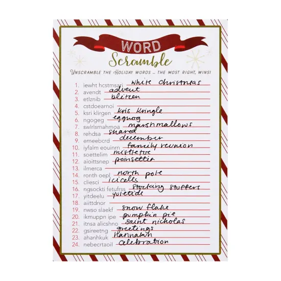 Blue Panda 50 Sheets Christmas Word Scramble Game, Holiday Party Activity for Family, Fun Festive Adult Christmas Party Games for Xmas Celebrations Gatherings at Home or Office (5 x 7 In) {4}