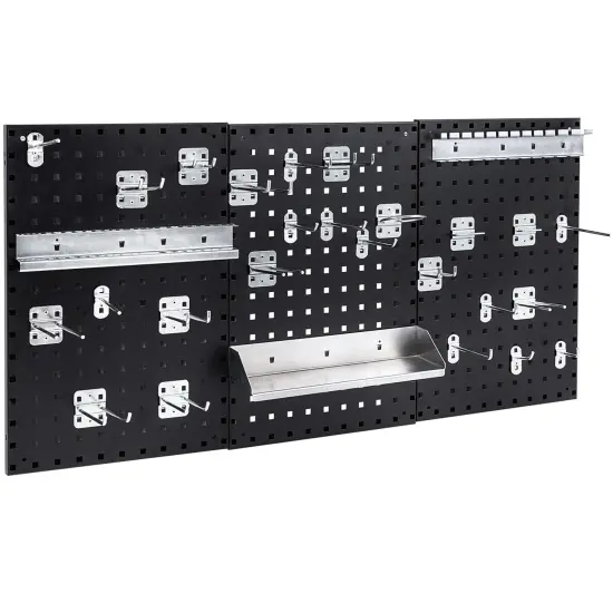 28 Pieces Wall-Mounted Pegboard Kit with 2 Storage Shelf Ideal for Garage Workshop Black {8}
