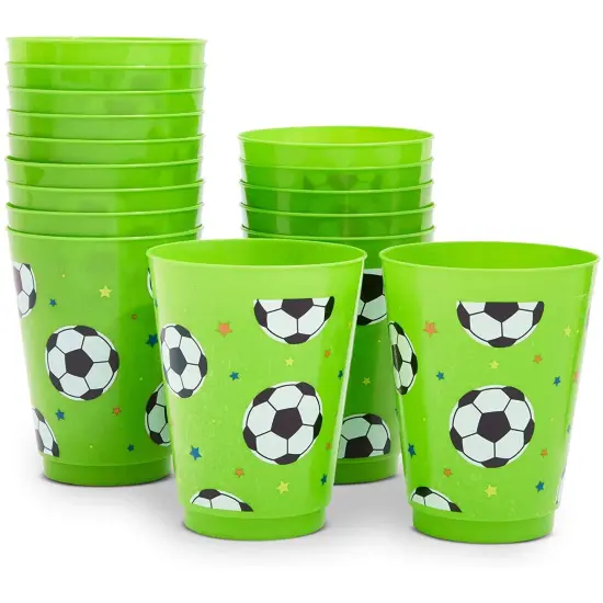 16 Pack Plastic Soccer Cups for Kids, Sports Party Favors for Birthday Party Supplies (16 oz) Multicolor {1}