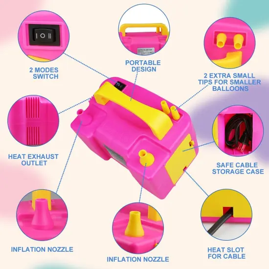 Air Balloon Pump Electric 600W 110V Portable Dual Balloon Inflator Blower Machine Suitbale for Birthday Party Decoration Quickly Inflation for Balloons {3}