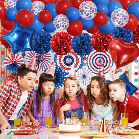 Red Blue Party Decorations - Paper Pompom Balloon Garland, Navy Blue & Red Party Supplies for USA, 4th of July, Patriotic Decorations, Birthday, Independence Day, Wedding {4}