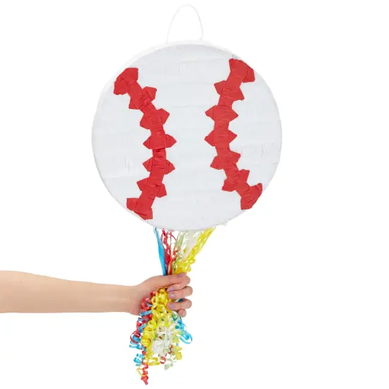 Pull String Baseball Pinata for Boys and Girls Sports Themed Birthday Party Decorations (Small, 12.75 x 3 Inches) White {5}