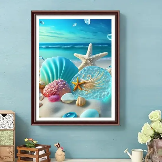 DIY 5D Diamond Painting Kits Sea Shell for Adults Beginners,Beach Diamond Art Full Round Diamond Drill,Starfish Paintings by Diamonds Home Wall Decor Gift(30x40cm/11.8X15.7inch) {4}
