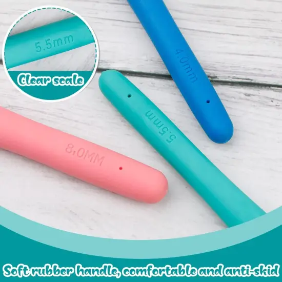 3 Sizes Crochet Hooks,Ergonomic Arthritis Handle,5.5 inch Long Beginner's Knitting Needle and Color Soft Handle Smooth Knitting Needle DIY Knitting Kit {3}