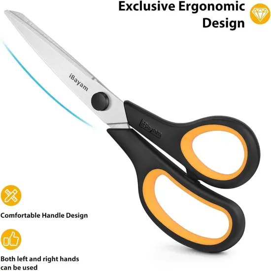 Heavy Duty Scissors Bulk 3-Pack, 2.5mm Thickness Ultra Sharp Blade Shears with Comfort-Grip Handles for Office Home School Sewing Fabric Craft Supplies, Right/Left Hand {2}