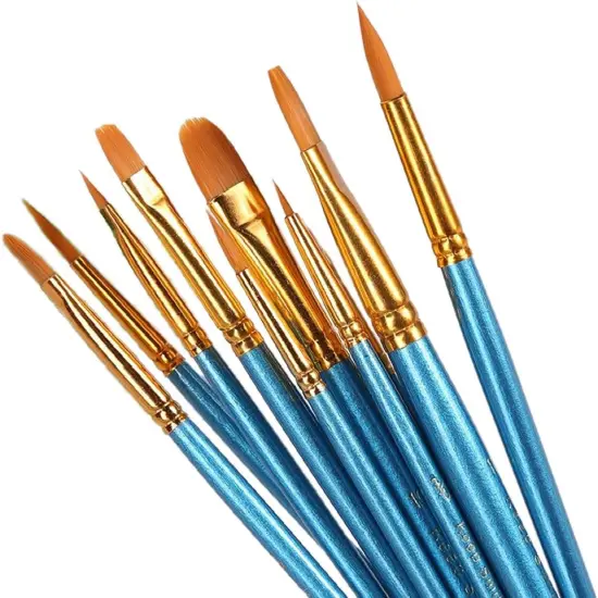 2 Sets of 10 Pieces Synthetic Hair Paint Brushes, Blue, for Acrylic, Oil and Watercolor Painting {2}