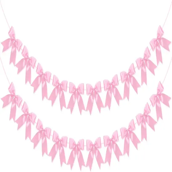 2Pcs Pink Ribbon Bow Banner Garland, Pink Bow Party Decortions for Girls Birthday Decorations, Baby Shower Decor, Bridal Shower Bachelorette Wedding Party Supplies {1}