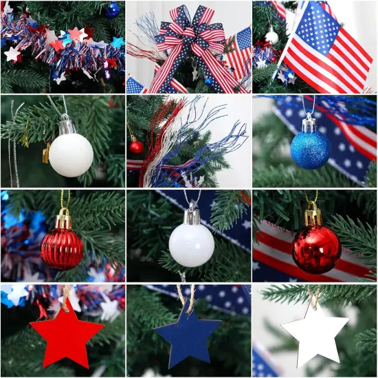 118 Pcs Memorial Day Decorations for Tree 4th of July Patriotic Wreath Bows Red White and Blue Tree Decorations Independence Day Ornaments American Flag Patriotic Garland for Memorial Decor {4}