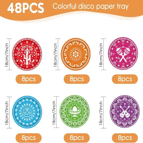 48PCS Mexican Fiesta Happy Birthday Decorations Mexican Serape Paper Plates Mexican Party Decorations Fiesta Party Plates for Taco Carnival Birthday Baby Shower Party Supplies {2}