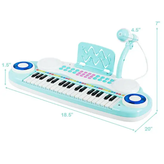 37-Key Electronic Piano with Microphone, Music Score and USB Blue {6}