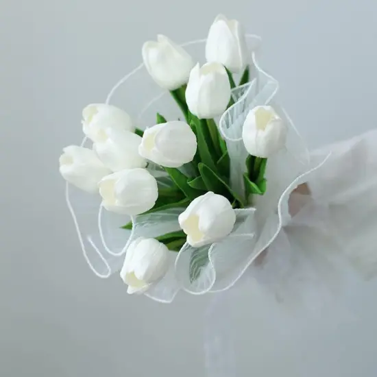 30pcs Real Touch Tulips PU Artificial Flowers, Fake Tulips Flowers for Arrangement Wedding Party Easter Spring Home Dining Room Office Decoration. (White, 14" Tall) {4}