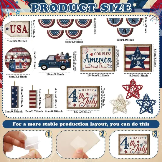 20 Pcs 4th of July Patriotic Tiered Tray Decoration Independence Day {3}