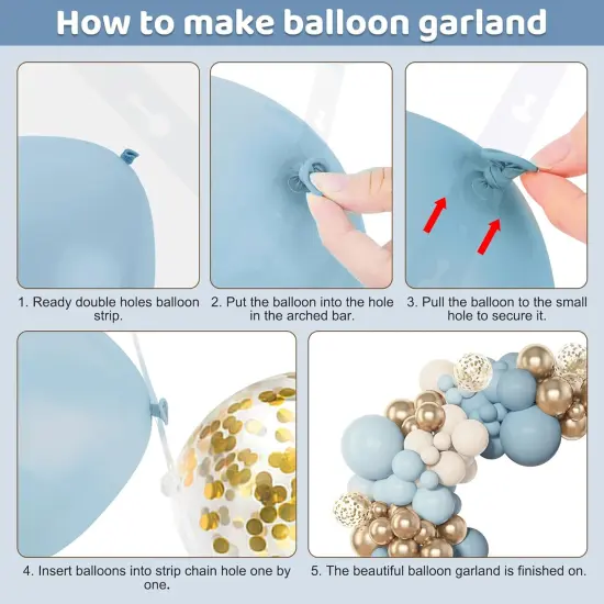 153pcs Dusty Blue Balloon Garland Arch Kit, Different Sizes 18 12 10 5 inch Blue White Sand Latex Metallic Confetti Gold Balloons {2}
