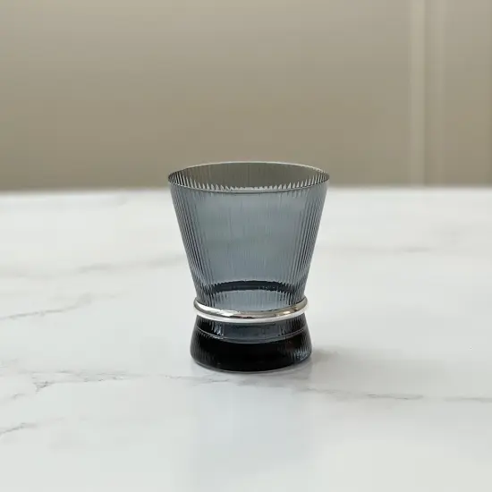 Clear Short Glasses with Band 6pk Grey/Silver {7}