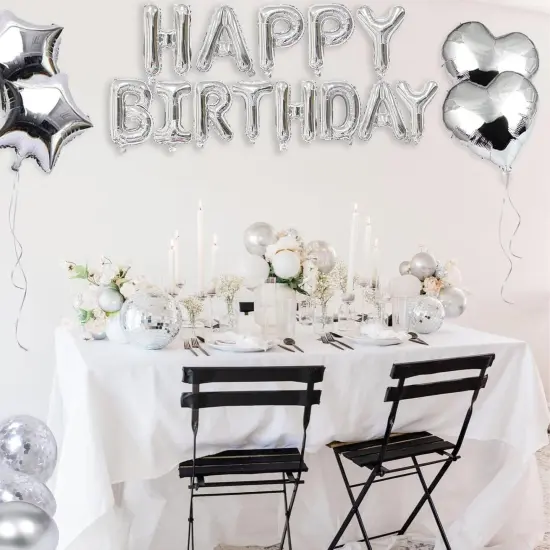 27 Pcs Silver Birthday Decorations, 3D Foil Silver Happy Birthday Balloon Banner {4}