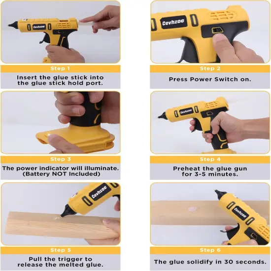 Cordless Hot Glue Gun 20V Lithium-Ion Battery With 20Pcs 0.43" Glue Sticks and Insulated Copper Nozzle, Full Size Kit (Tool Only, Battery NOT Included) {5}