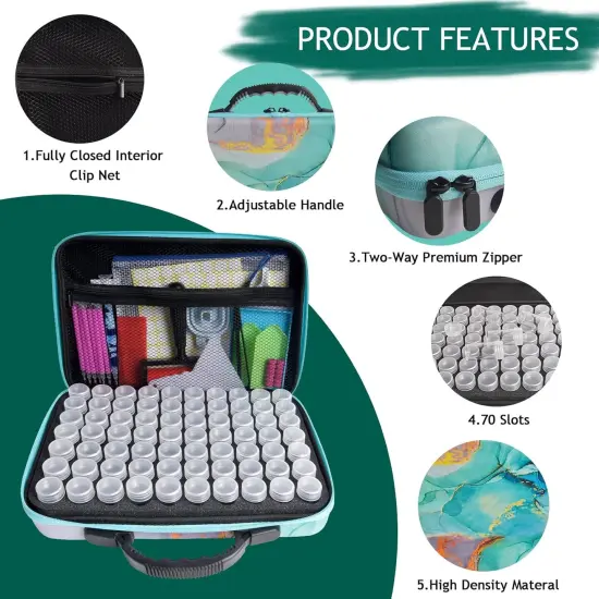 70 Slots Diamond Painting Storage Containers, 5d Diamond Art Accessories and Tools, Diamond Painting Accessories Kit DIY Art Craft Jewelry Beads Rhinestones Organizer Box(Green) {2}