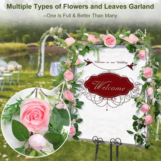 Full Pink Flower Garland, 6.2FT Artificial Rose Floral Vine Pretty Spring Pink Flower Garland for Wedding Arch Decor Home Backdrop Wall Table Centerpiece Valentines Decoration {4}