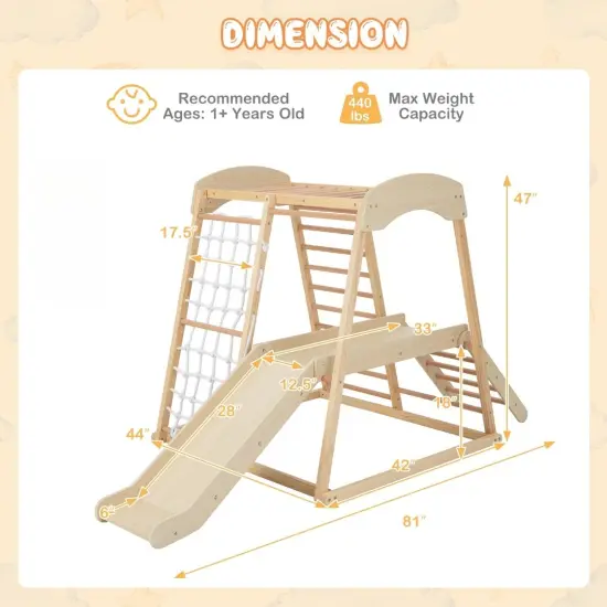 Pine and Beech Wood 6-in-1 Indoor Jungle Gym with Slide, Monkey Bars and Climbing Ladders Natural {6}