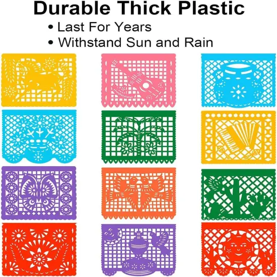 6 Packs Mexican Banners 132 Ft(22ft x 6) Papel Picado Banner, Large Plastic Mexican Fiesta Banners Cinco de Mayo Party Fiesta Decorations Mexican Themed Birthday Party Supplies 12 Patterns with String {2}