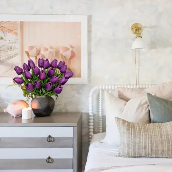 20 Pcs Purple Tulips Artificial Flowers Real Touch Fake Tulips {4}