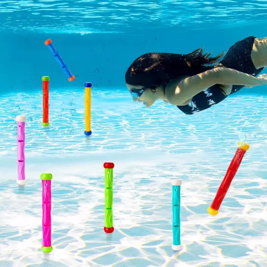 Diving Sticks Pool Toys, 8 Pcs Underwater Training Pool Dive Stick for Kids, Colorful Swimming Toy Sinking Throwing Sticks for Kids Gifts Summer Swim Training Water Fun Pool Games(Sticks) {3}