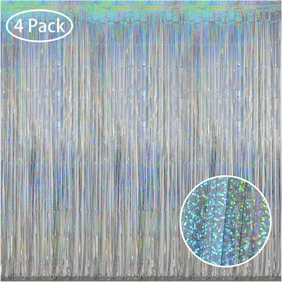 Silver Foil Curtain Tinsel Backdrop, 3.2 ft x 8 ft Tinsel Foil Fringe Curtains Backdrop, Sparkle Metallic Foil Curtains for Party Photo Booth Decoration {1}