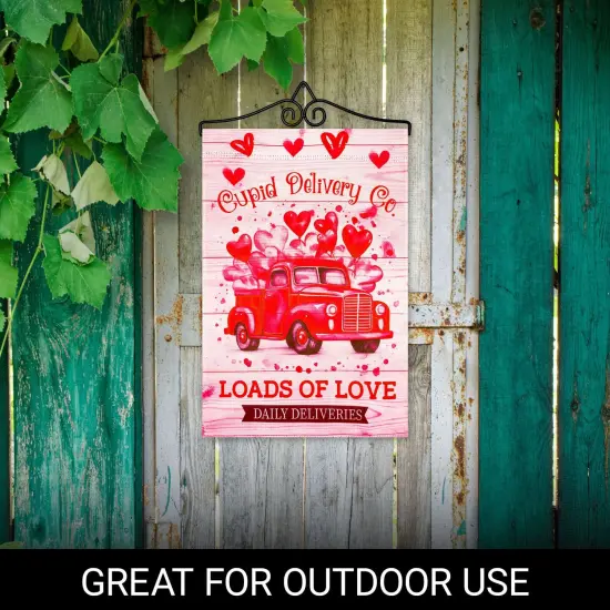 G128 Combo Pack Garden Flag Hanger 14IN & Garden Flag Valentine&rsquo;s Day Cupid Delivery Truck Printed 12x18IN Double Sided Yard Garden Lawn Decoration {4}