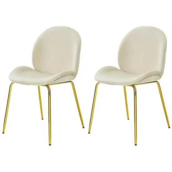 Set of 2 Velvet Accent Chairs with Gold Metal Legs and Ergonomic U Shaped Seat Gray {7}