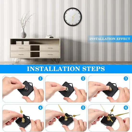4Pcs Quartz Clock Mechanism Kit, Clock Numerals Kit, Quartz Clock Movement Mechanism Non Ticking DIY Clock Mechanism with 6 Clock Hands Sets, DIY Clock Motor Kit (Gold) {2}