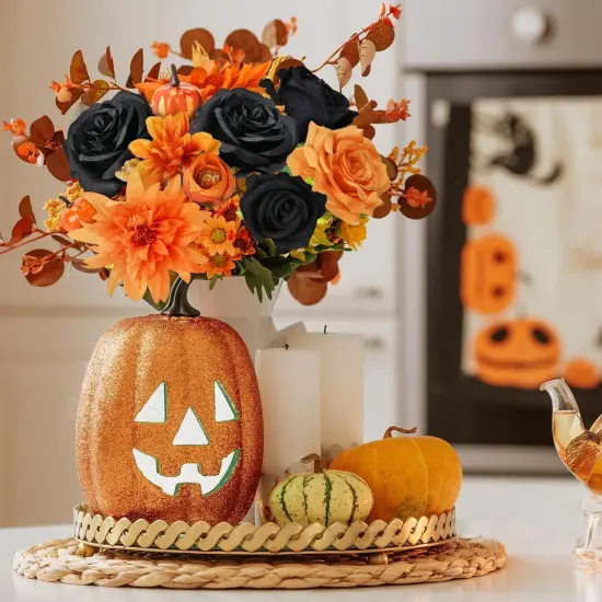 Artificial Flowers Combo Box, Fake Silk Foam Flower Mix with Wire Stem, DIY Wedding Bridal Bouquet Shower Party Home D&eacute;cor (30-40 Pieces) (Halloween Theme) {2}