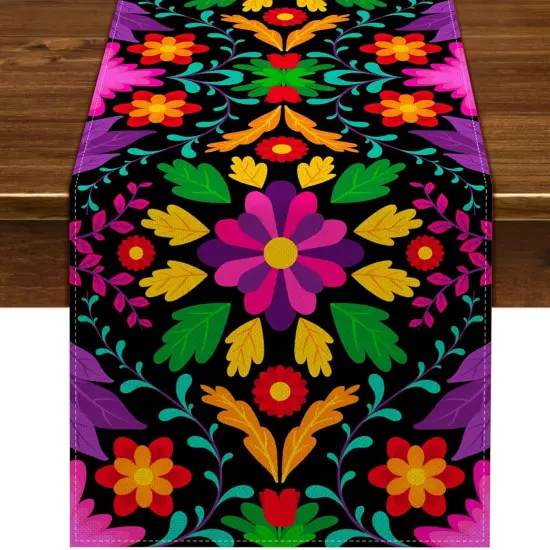 Mexican Table Runner 72inches Long Cinco de Mayo Dia De Los Muertos Decorations Mexico Fiesta Party Linen Altar Ofrenda Home Kitchen Decor {1}