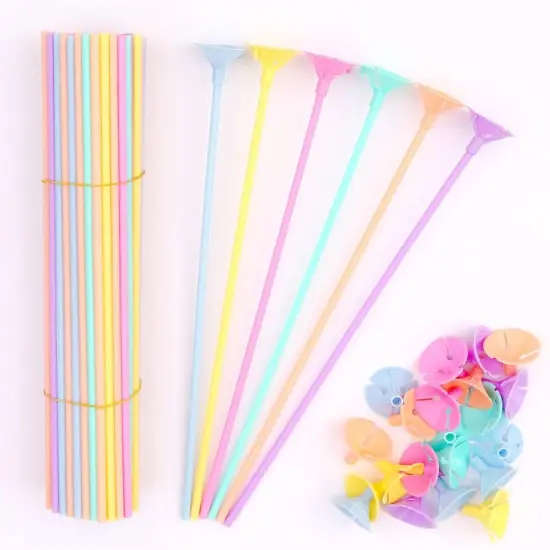 100 pcs 13inch Plastic Colorful Balloon Sticks Holders and Cups for Party, Wedding, Anniversary Decoration {1}
