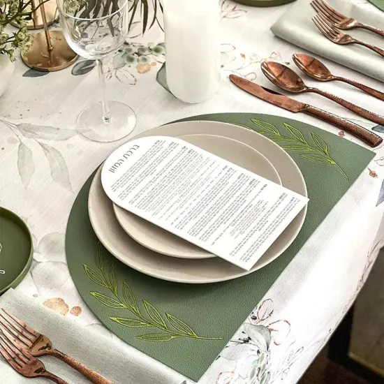 Eucalyptus Embroidered Leatherette Placemat - Set of 4 Muted Pink {6}