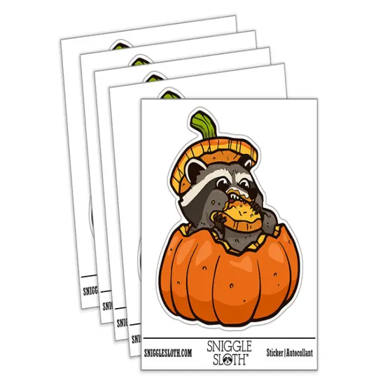Water Bottle Sticker Set Raccoon Eating Pumpkin Fall Harvest Season Cute Waterproof Vinyl Stickers Pack Decal, Skateboard, Laptop, Car, Window, Bumper - 5 Pack {2}