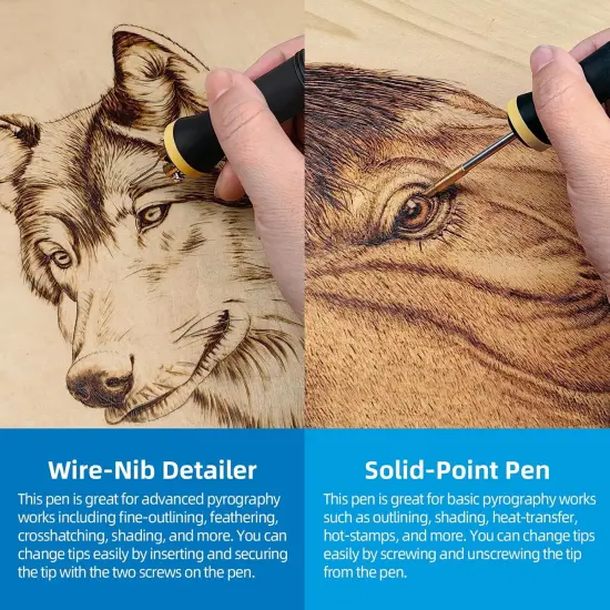 LH55-Z2-NS2 Wood Burner kit Wood Burning Tool Pen 200~750℃, Wood Burning kit with Digital Thermometer Temperature Adjustable Temperature, 2 pyrographic Wood Burning pens, 36 pen tips {5}