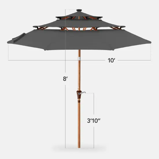 Best Choice Products Woodgrain Pattern 10ft 3-Tier Solar Patio Umbrella w/ 24 LED Lights, Tilt Gray {2}
