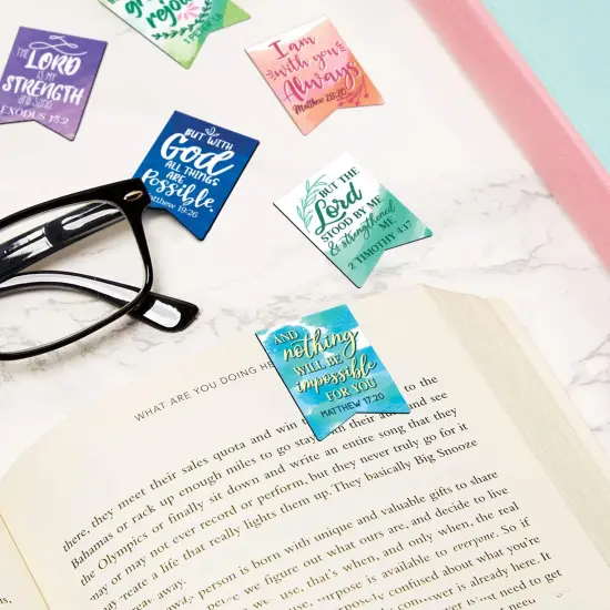 72 Pieces Christian Magnetic Bookmarks for Women, Small Religious Scripture Bible Verse Magnets, 12 Watercolor Designs (1 x 1 In) Multicolor {2}