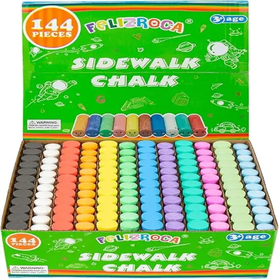 144PCS Washable Sidewalk Chalk Set in 12 Colors Non-Toxic Coloured Jumbo Chalk for Kids, Toddler Painting on Blackboard, Playground, Party {1}