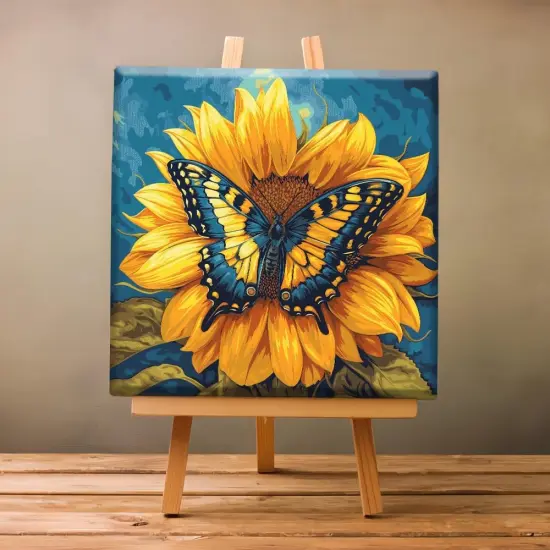 Framed Paint by Numbers on Canvas Flowers Acrylic Paint by Numbers Kits for Adults Beginner Butterfly on Sunflower Pictures Painting Kits Ideal Gift Home Wall Decor 12x12 Inch {2}