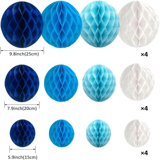 12Pcs White Blue Paper Honeycomb Flower Balls 6'' 8'' 10'' Decorative Tissue Honeycomb Balls Paper Pom Poms Hanging Flower Balls Craft Kit for Wedding Nursery Room Home Party D&eacute;cor {2}
