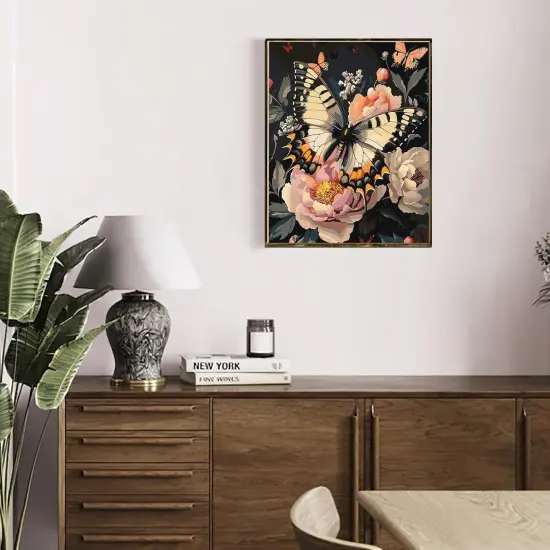 Flowers and Butterflies Framed Paint by Numbers Adult Kit, DIY Acrylic Painting Paint by Number On Canvas with Frame, Arts and Crafts for Home Wall Decor 12x16inch {2}