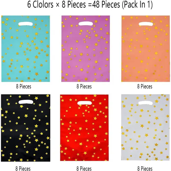 48 pieces of thicker gift bags with handles, plastic party candy bags with sparkling stars {3}