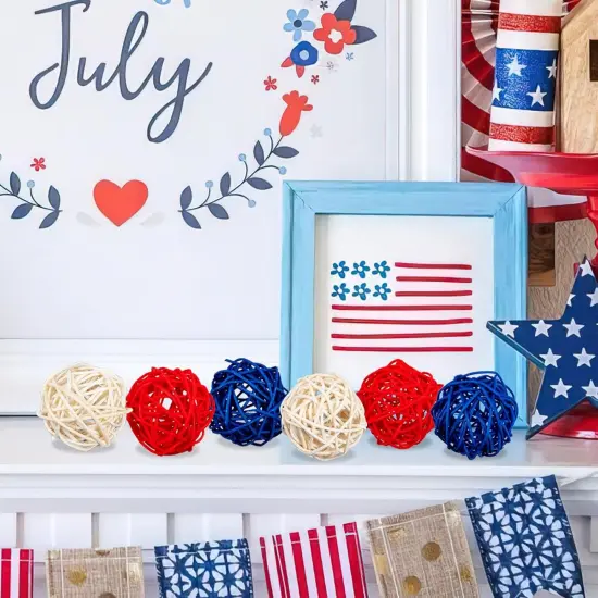 18pcs 4th of July Decorative Balls Rattan Decoration - Red Blue White Balls for Independence Day Home Decor Craft Vase Bowl Filler Table Party Supplies Decorations {2}