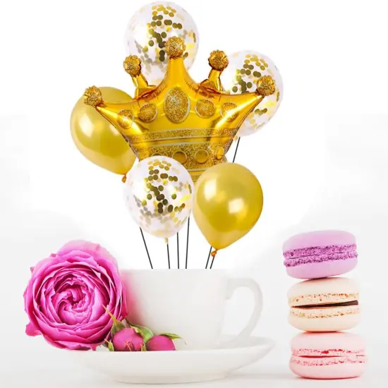 5 PCS Happy Birthday Five-pointed Star Gold Crown 1 Foil Balloons for Birthday Party {4}