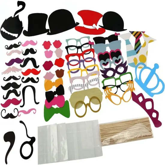 Photo Booth Props DIY Kit Dress-up Accessories Party Favors for Wedding Party Reunions Birthdays,60 pieces {2}