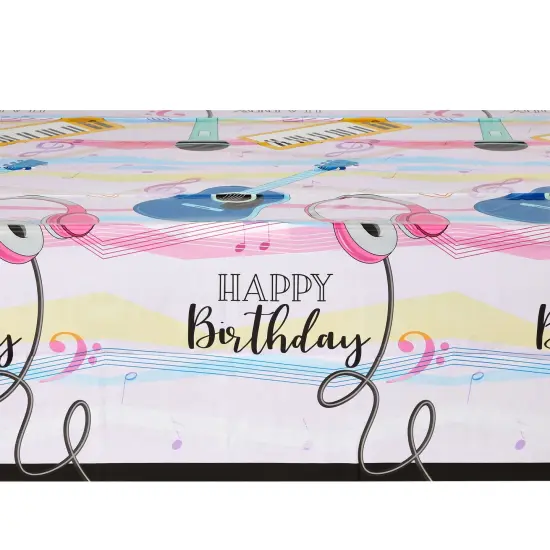 3 Pack Music Notes Birthday Tablecloth for Music Party Decoration, Disposable Plastic (5 x 9 Feet) Pink {5}