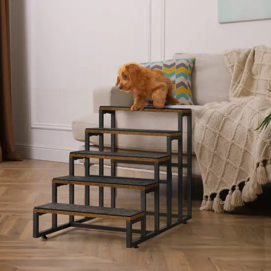 4-Step Dog & Cat Stairs with Non-Slip Base &ndash; Sturdy Wood/Metal Pet Ladder for Sofa, Bed & Balcony, Joint-Friendly Design (Brown) {4}